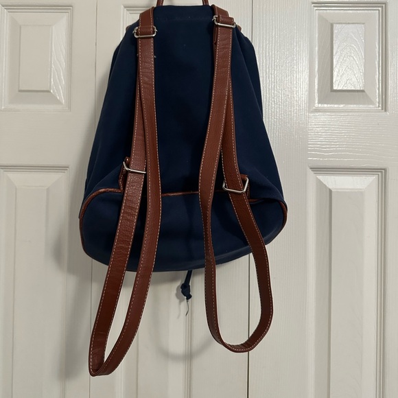 Vintage G.H. Bass and Co Navy Blue Canvas Backpack with Brown Leather Trim - Picture 10 of 10